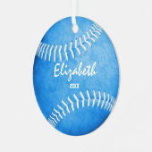 KeeSake Sportcadeaus Meisjes Blauw Softbal Metalen Ornament (Voorkant links)