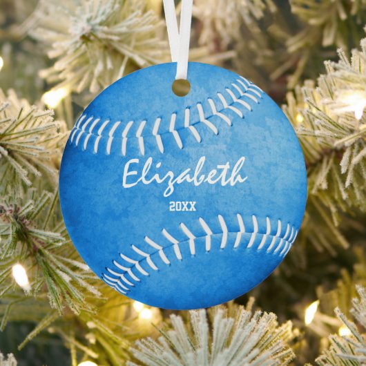 KeeSake Sportcadeaus Meisjes Blauw Softbal Metalen Ornament (Insitu)