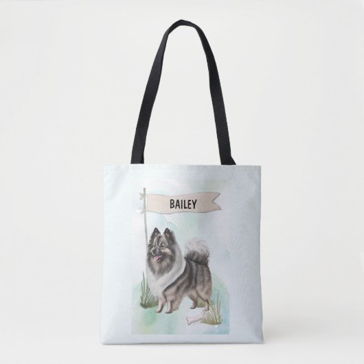 Keeshond Aquarel Gepersonaliseerde Hond Tote Bag (Voorkant)