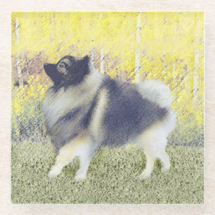 Keeshond Aspen Painting - Cute Original Dog Art Glazen Onderzetter