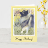 Keeshond Aspen Painting - Cute Original Dog Art Kaart (Gele Bloem)