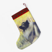 Keeshond Aspen Painting - Cute Original Dog Art Kleine Kerstsok (Achterkant (Hangend))