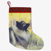 Keeshond Aspen Painting - Cute Original Dog Art Kleine Kerstsok (Voorkant)