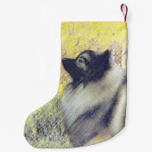 Keeshond Aspen Painting - Cute Original Dog Art Kleine Kerstsok (Achterkant)