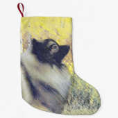 Keeshond Aspen Painting - Cute Original Dog Art Kleine Kerstsok (Voorkant)