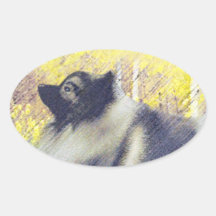 Keeshond Aspen Painting - Cute Original Dog Art Ovale Sticker