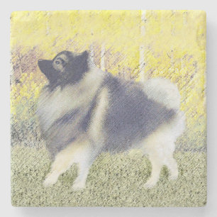 Keeshond Aspen Painting - Cute Original Dog Art Stenen Onderzetter