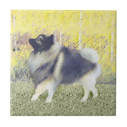 Keeshond Aspen Painting - Cute Original Dog Art Tegeltje (Voorkant)