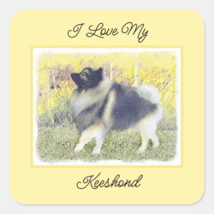 Keeshond Aspen Painting - Cute Original Dog Art Vierkante Sticker