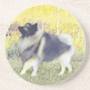 Keeshond Aspen Painting - Cute Original Dog Art Zandsteen Onderzetter