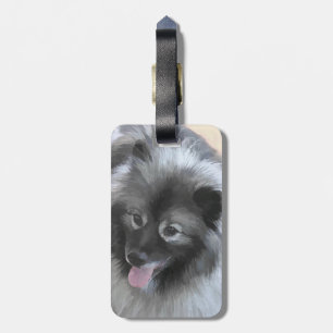 Keeshond Bailey Painting - Cute Original Dog Art Bagagelabel