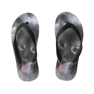 Keeshond Bailey Painting - Cute Original Dog Art Kinder Teenslippers