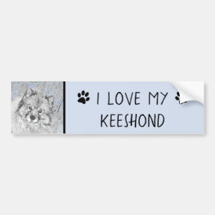Keeshond Beth Painting - Cute Original Dog Art Bumpersticker