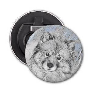 Keeshond Beth Painting - Cute Original Dog Art Button Flesopener