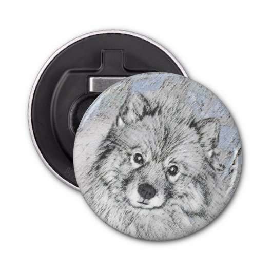 Keeshond Beth Painting - Cute Original Dog Art Button Flesopener (Voorkant)