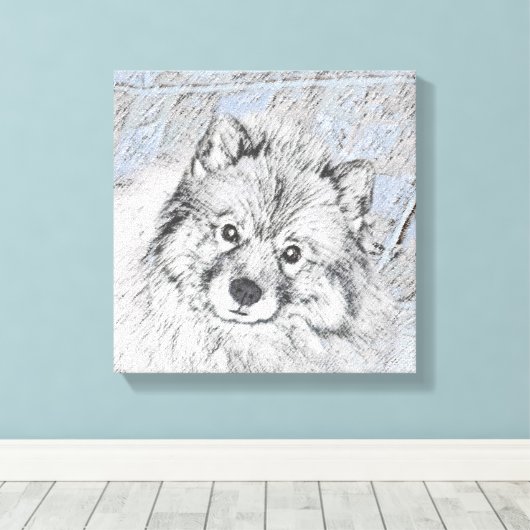 Keeshond Beth Painting - Cute Original Dog Art Canvas Afdruk (Insitu (Houten vloer))