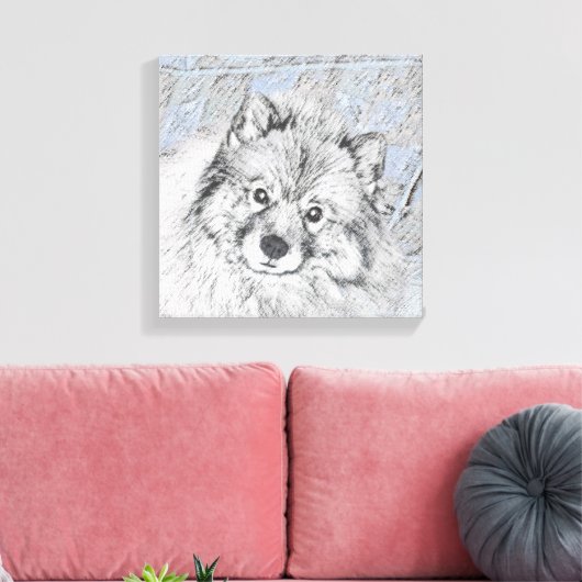 Keeshond Beth Painting - Cute Original Dog Art Canvas Afdruk (Insitu (Woonkamer))