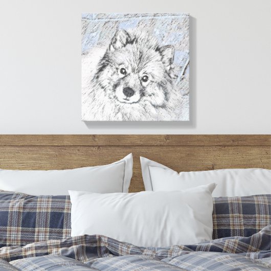 Keeshond Beth Painting - Cute Original Dog Art Canvas Afdruk (Insitu (Slaapkamer))