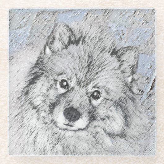 Keeshond Beth Painting - Cute Original Dog Art Glazen Onderzetter (Voorkant)