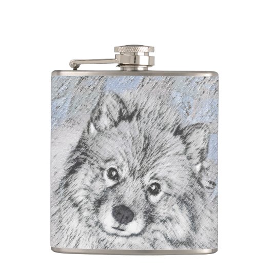 Keeshond Beth Painting - Cute Original Dog Art Heupfles (Voorkant)