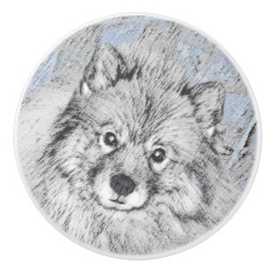 Keeshond Beth Painting - Cute Original Dog Art Keramische Knop