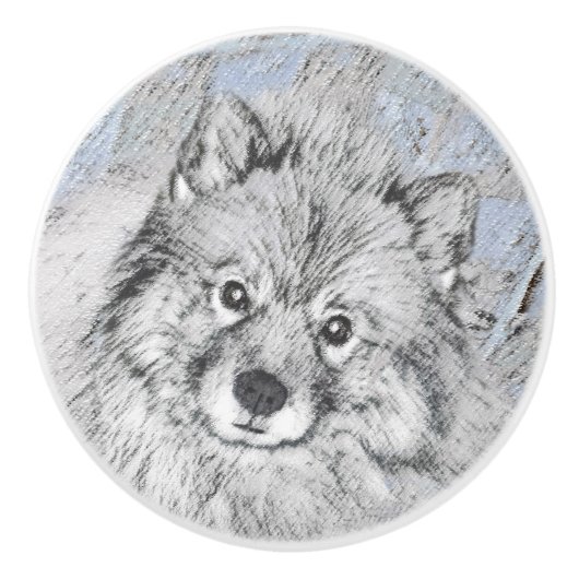 Keeshond Beth Painting - Cute Original Dog Art Keramische Knop (Voorkant)