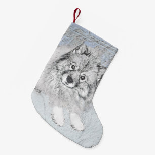 Keeshond Beth Painting - Cute Original Dog Art Kleine Kerstsok