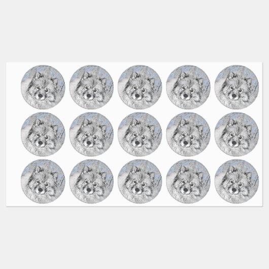 Keeshond Beth Painting - Cute Original Dog Art Labels (Vel)