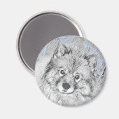 Keeshond Beth Painting - Cute Original Dog Art Magneet (Voorkant / Achterkant)