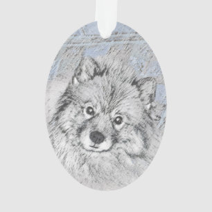 Keeshond Beth Painting - Cute Original Dog Art Ornament