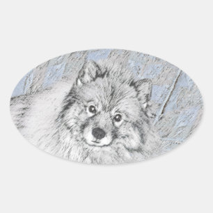 Keeshond Beth Painting - Cute Original Dog Art Ovale Sticker