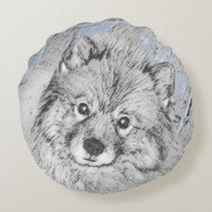 Keeshond Beth Painting - Cute Original Dog Art Rond Kussen