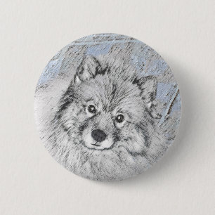 Keeshond Beth Painting - Cute Original Dog Art Ronde Button 5,7 Cm