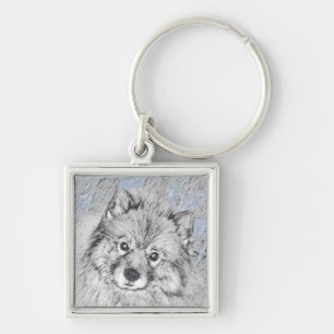 Keeshond Beth Painting - Cute Original Dog Art Sleutelhanger