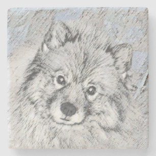 Keeshond Beth Painting - Cute Original Dog Art Stenen Onderzetter