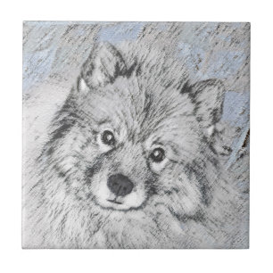 Keeshond Beth Painting - Cute Original Dog Art Tegeltje