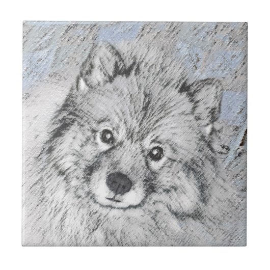 Keeshond Beth Painting - Cute Original Dog Art Tegeltje (Voorkant)