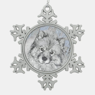 Keeshond Beth Painting - Cute Original Dog Art Tin Sneeuwvlok Ornament