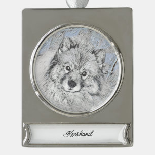 Keeshond Beth Painting - Cute Original Dog Art Verzilverd Banner Ornament