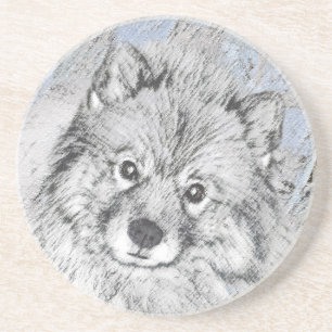 Keeshond Beth Painting - Cute Original Dog Art Zandsteen Onderzetter