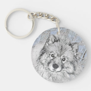 Keeshond Beth Schilderij - Mooie Originele Honden Sleutelhanger