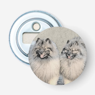 Keeshond Brothers Painting - Original Dog Art Button Flesopener