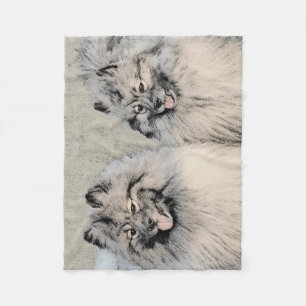 Keeshond Brothers Painting - Original Dog Art Fleece Deken