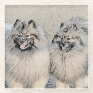 Keeshond Brothers Painting - Original Dog Art Glazen Onderzetter