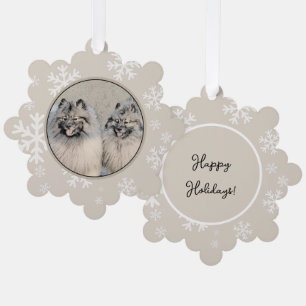 Keeshond Brothers Painting - Original Dog Art Ornament Kaart