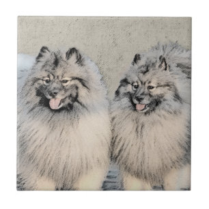Keeshond Brothers Painting - Original Dog Art Tegeltje