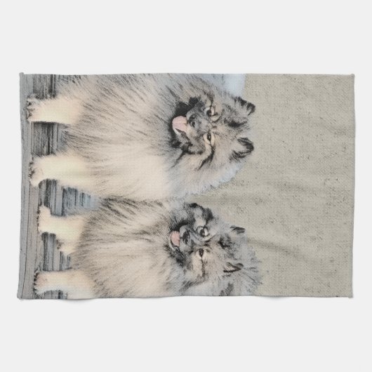 Keeshond Brothers Painting - Original Dog Art Theedoek (Horizontaal)