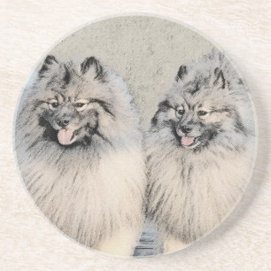 Keeshond Brothers Painting - Original Dog Art Zandsteen Onderzetter