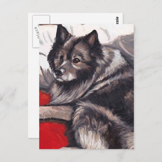 Keeshond Dog Art Briefkaart (Voorkant / Achterkant)