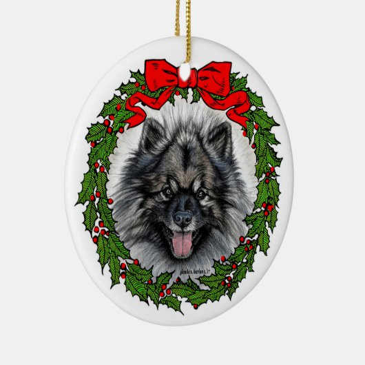 Keeshond Dog Art van Glenda S. Harlan Keramisch Ornament (Rechts)